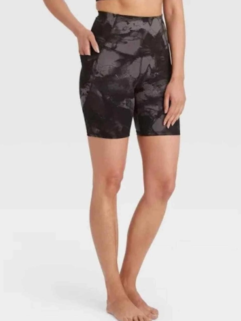 all in motion Black Marble-Print High-Waist Bike Shorts